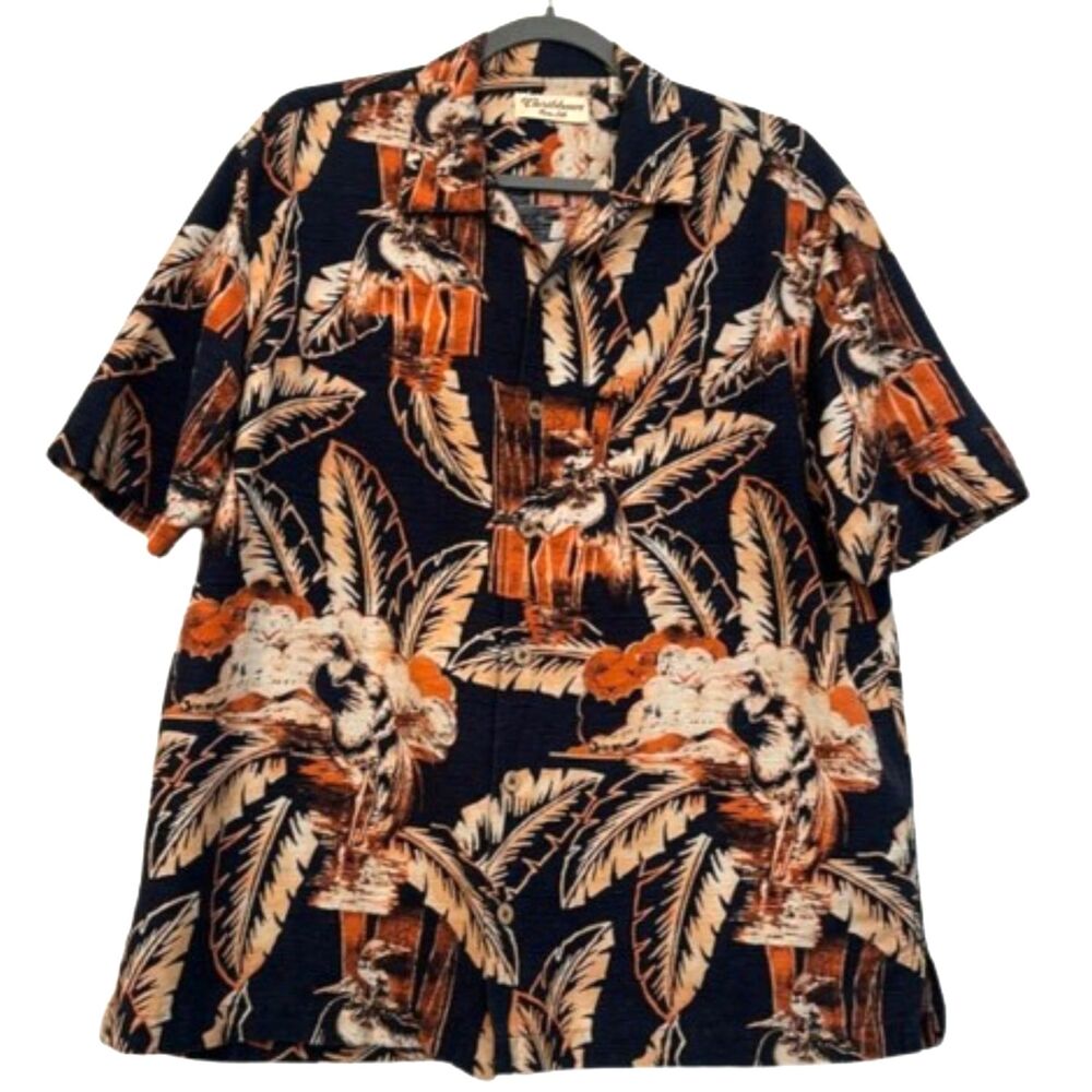 Caribbean Pure Silk Button Down Shirt Mens Large Tropical Vacation Collard Beach